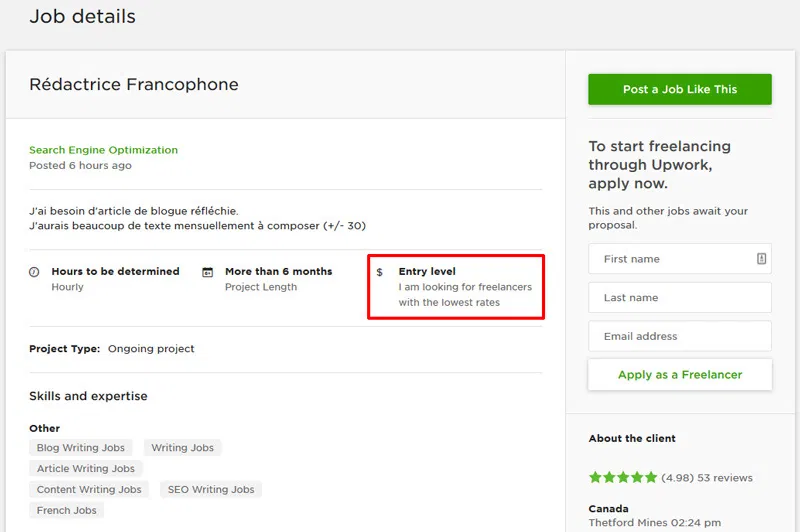 embaucher sur upwork avis