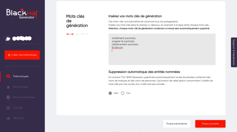 avis bhm generator mots cles